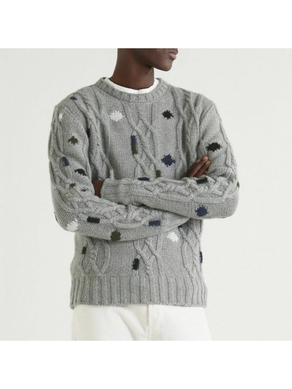 Officine Générale Marco Cable Knit Intarsia Sweater, Size S, NEW (Made in Italy)